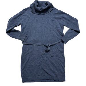 Garnet Hill Sweater Dress Sz Small Gray 100% Merino Wool Long Sleeve Turtleneck